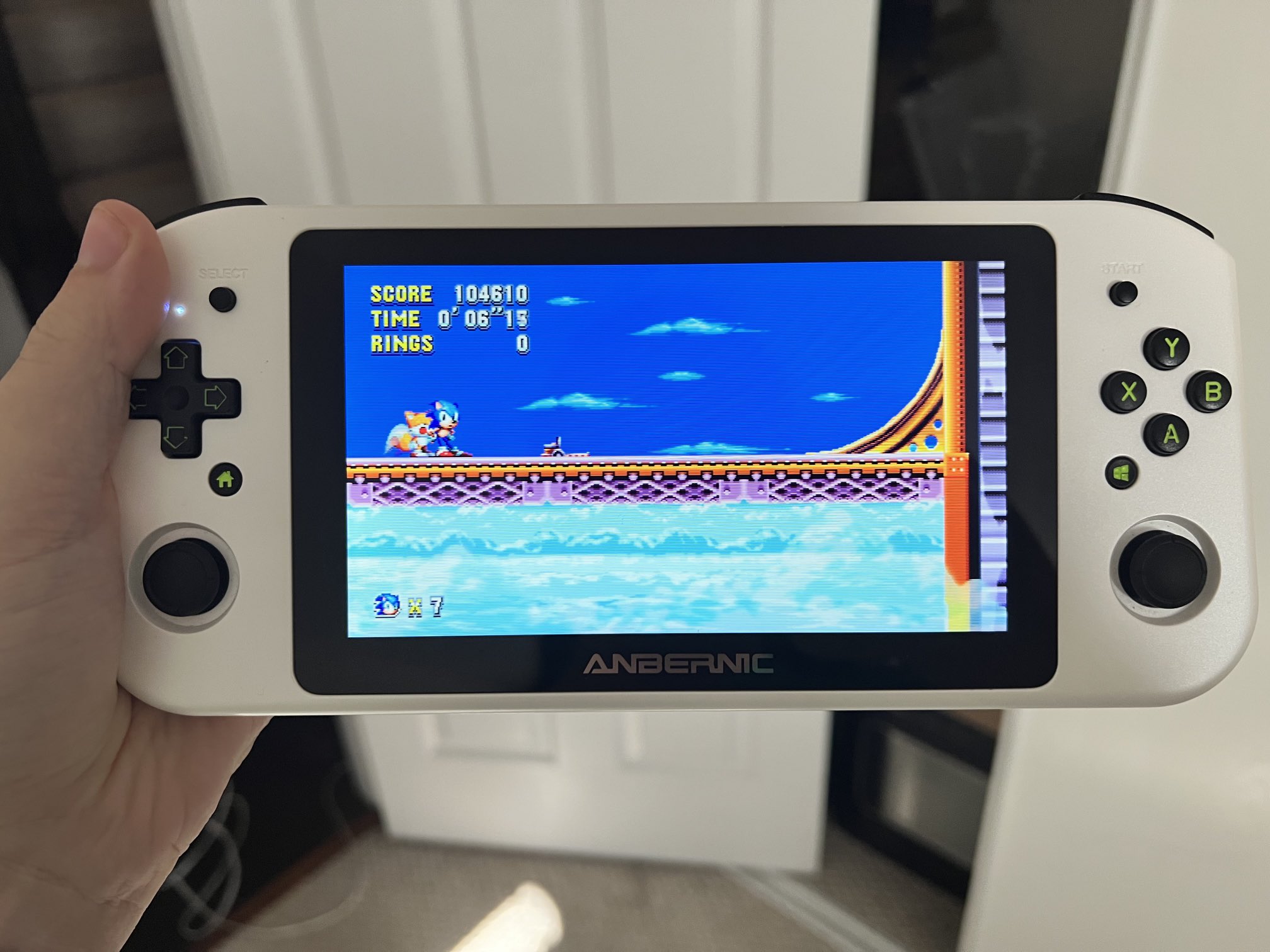 The device in action playing Sonic Mania