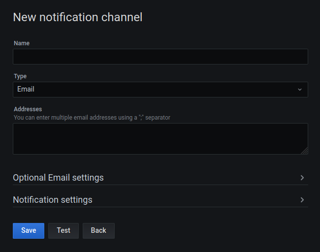 Notification Channel configuration