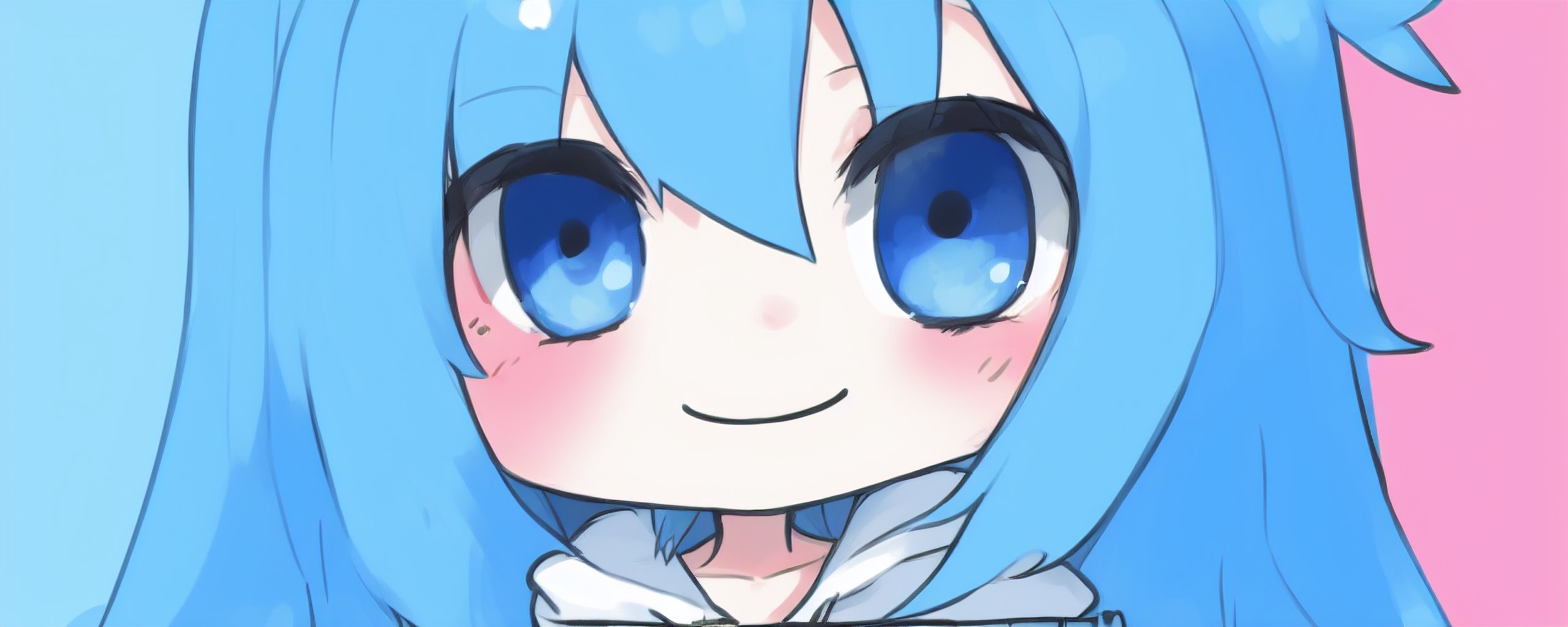 An image of 1girl, fox ears, blue hair, blue eyes, paintbrush, canvas, easel, chibi, hoodie, smile, solo, very colorful, heart, pupils