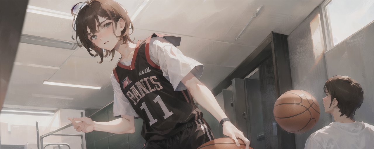 An image of an effeminate anime guy in a basketball jersey holding a basketball