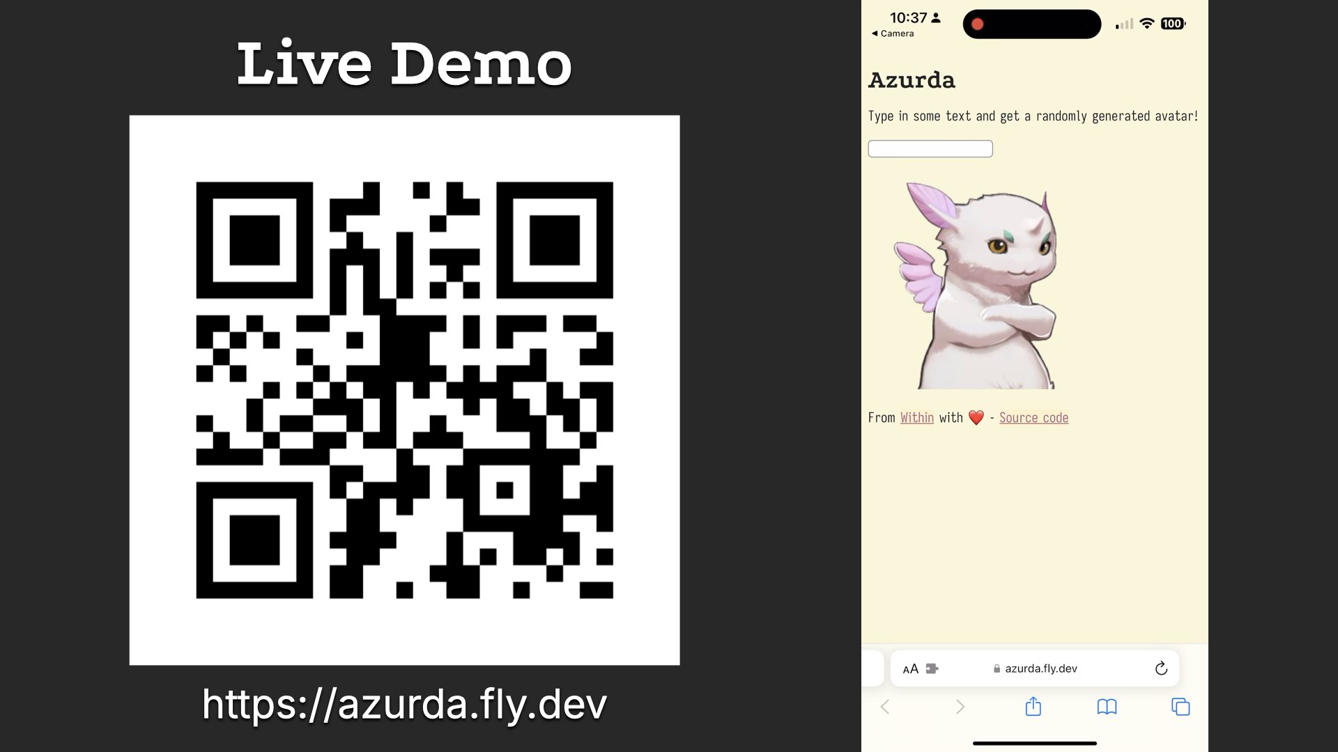 A link to the live demo and a QR code. The video version has an animated preview.