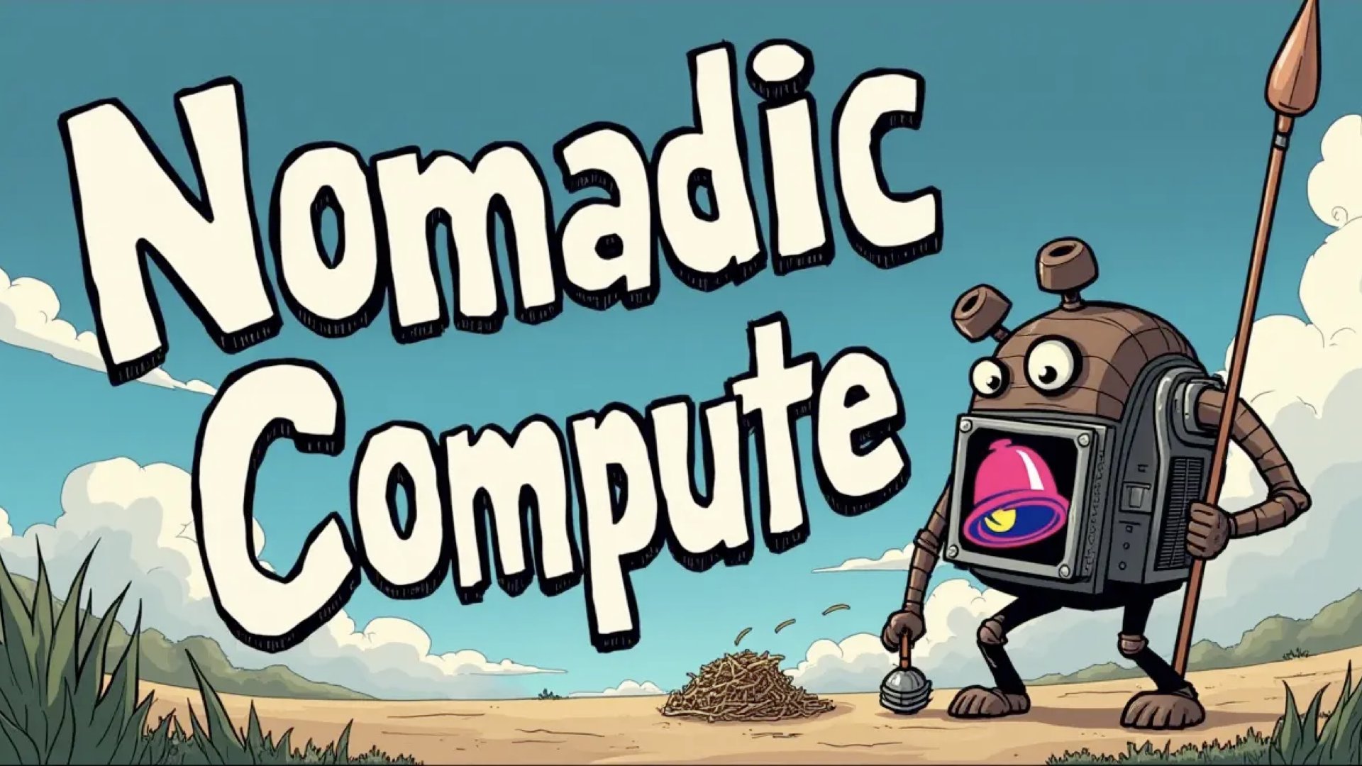 The Nomadic Compute cover image having a robot hunting down deals